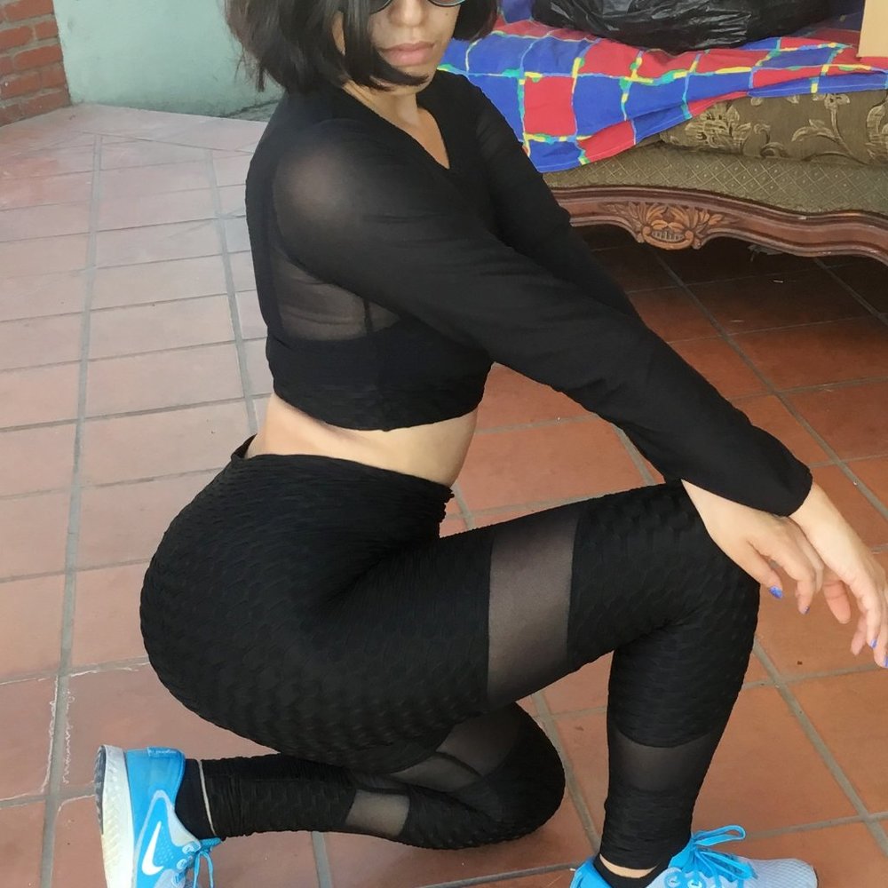 D'YUKI Workout Textured Set Legging Crop Top Long Sleeve Mesh Gym Blk Various